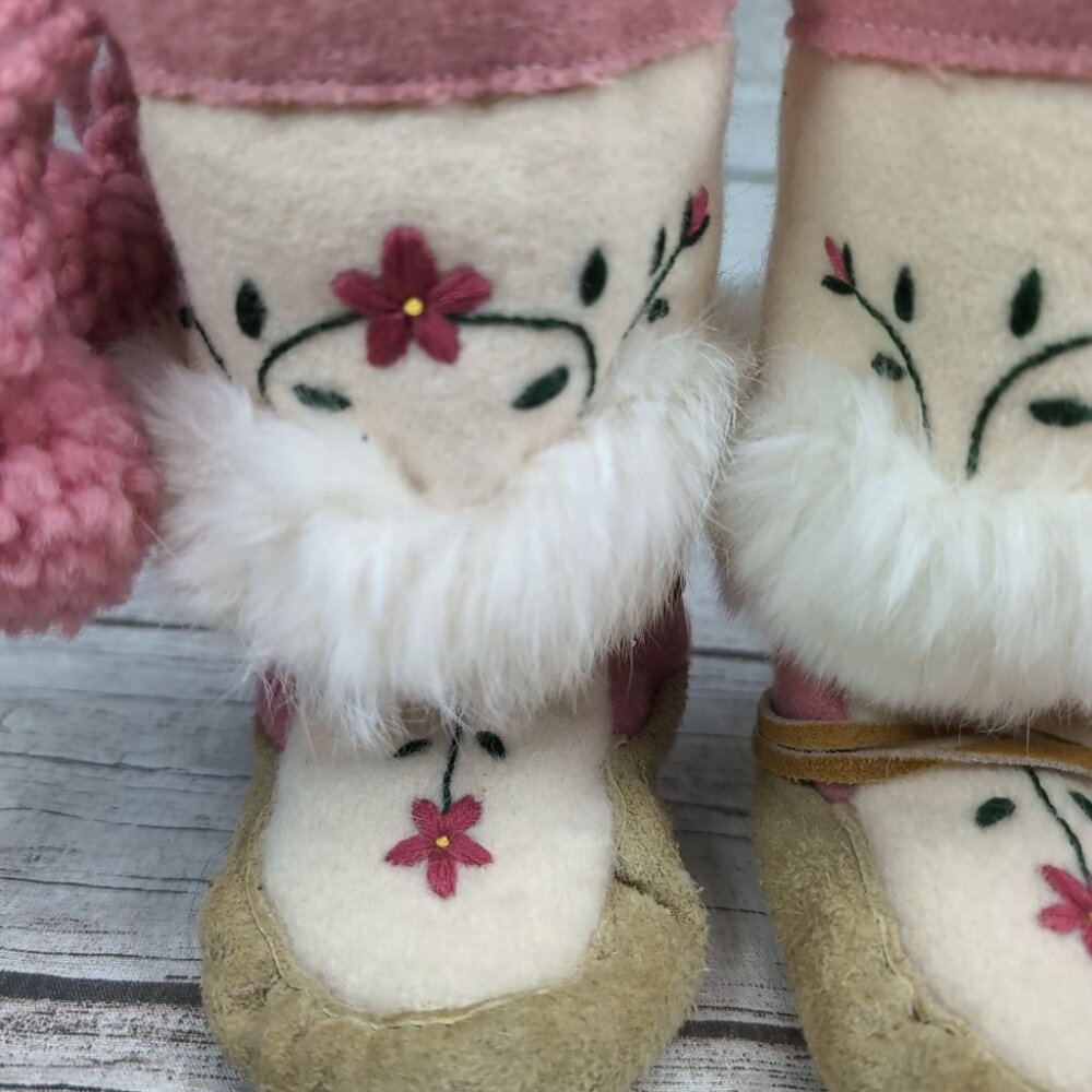 Handmade Native American Mukluk Leather With Fur Boots Youth Size 4 - Picture 3 of 9